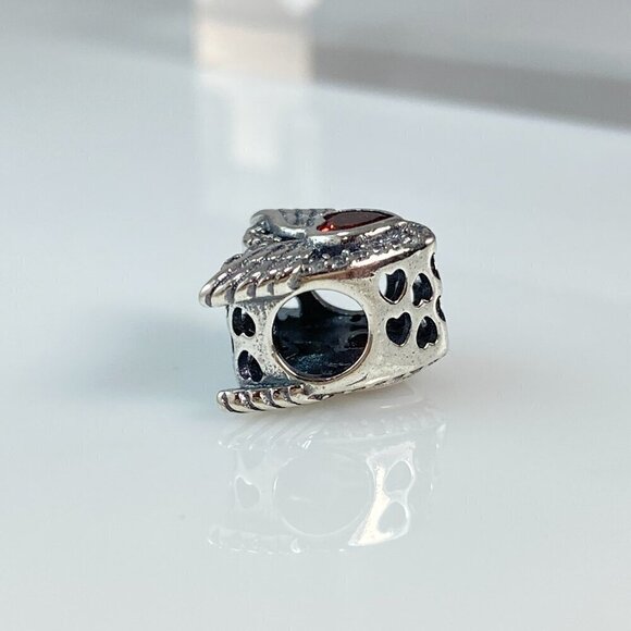 Sterling Silver Red Cubic Zirconia Heart with Wings Charm - Picture 4 of 13